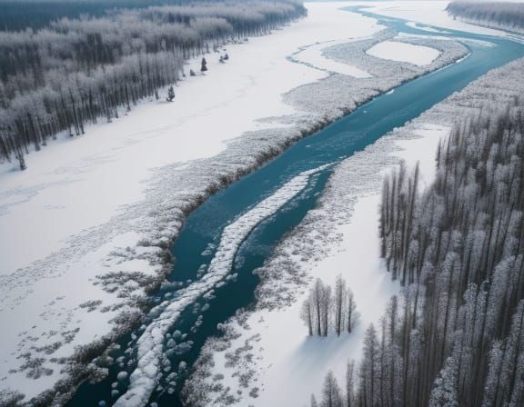 Epic Siberian Frozen River Portrait in Pop Art Style