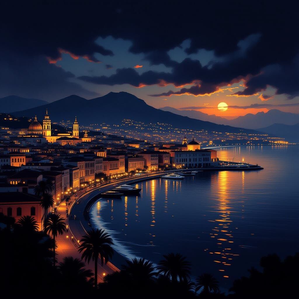 No people in this image, just a Background: Elegant night skyline of Naples, Italy — blurred golden lights ...  by @undefined