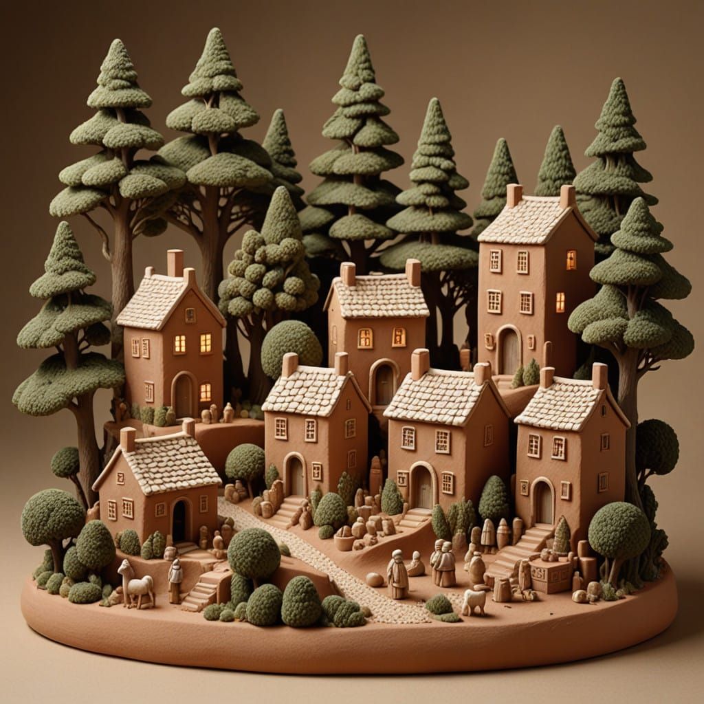 Village scene sculpted from clay  by @Xal