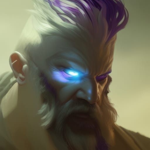 Male, Druid, blue eyes, evil, purple hair