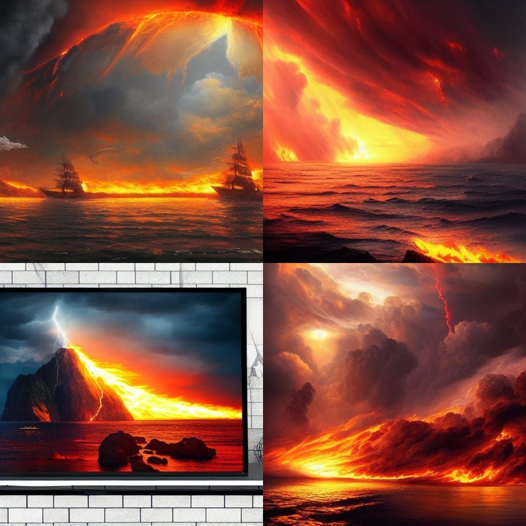 the Skies are burning with thunder and the seas are ablaze w...