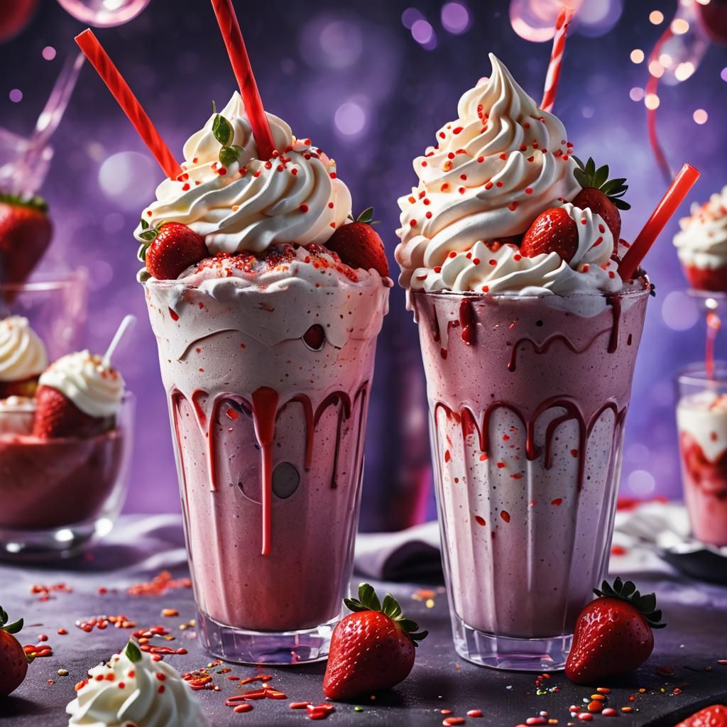 Vampire milkshake with red velvet filling and strawberry whi...