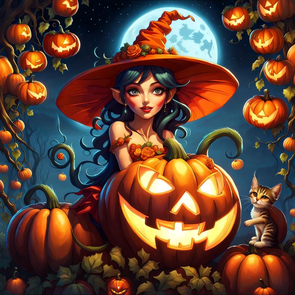 Pumpkin Witch - AI Generated Artwork - NightCafe Creator