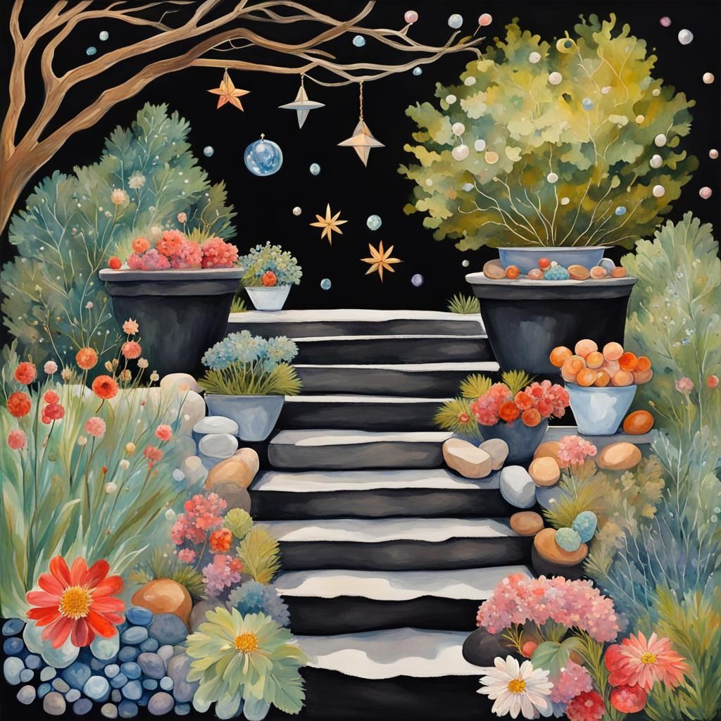 Gouache Garden: Impressionist Gemstone Landscape in Watercol...