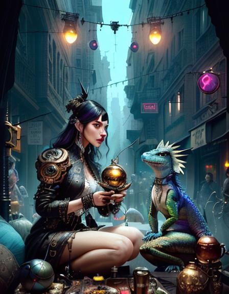 Outdoor party, steampunk wedding reception,:  high fashion ,...