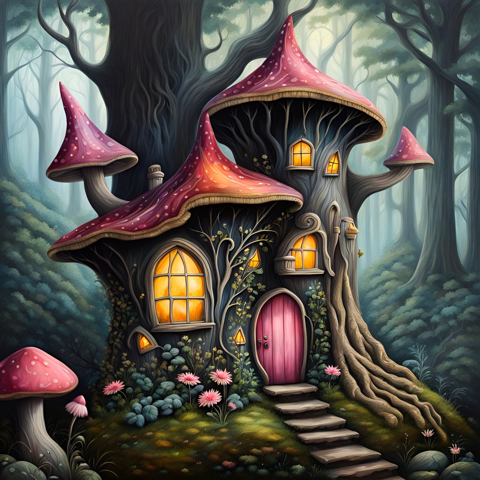 Fantasy fairy house in a beautiful enchanted forest, Hyperrealistic ...