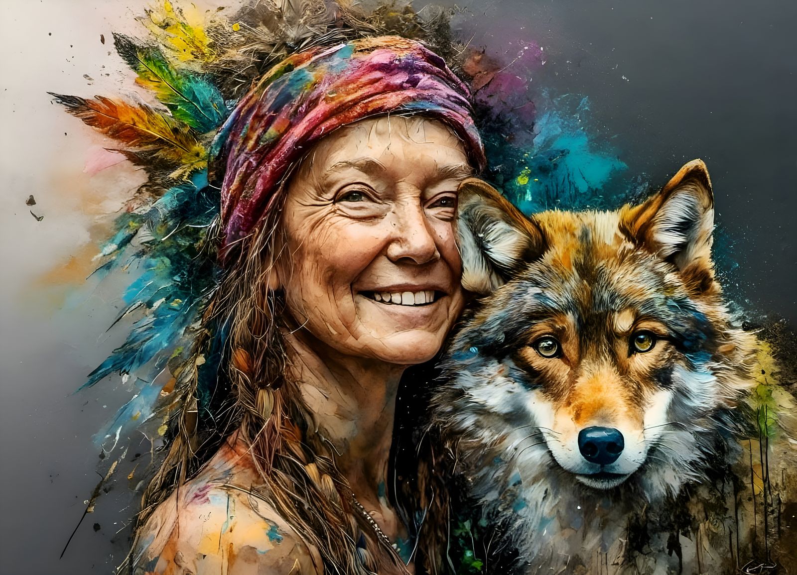 Beautiful warrior woman with wolf