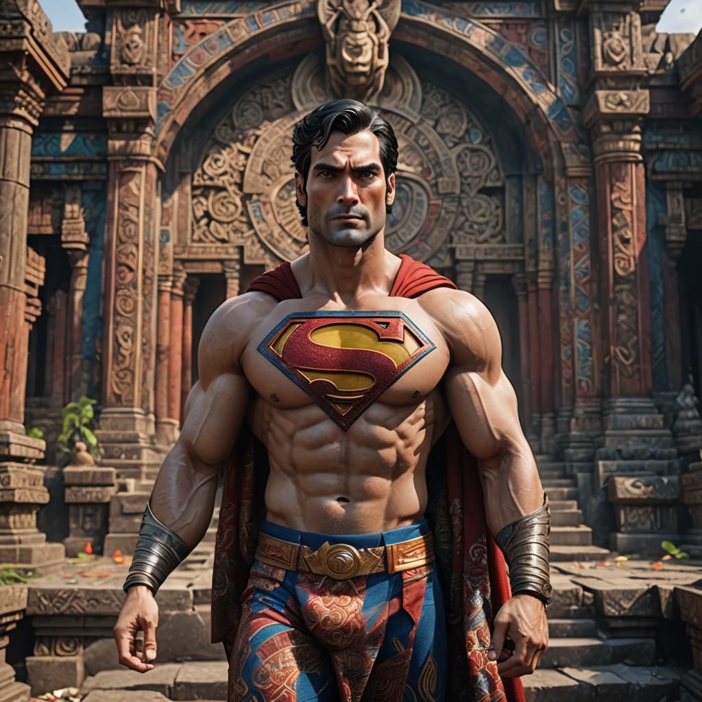 8k new fashion Superman with batik sarong bare body bulk bod...