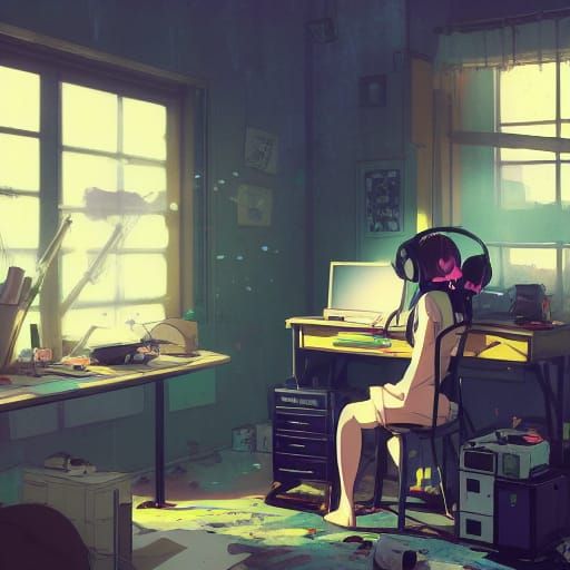 Studying with oversized headphones. - AI Generated Artwork - NightCafe ...