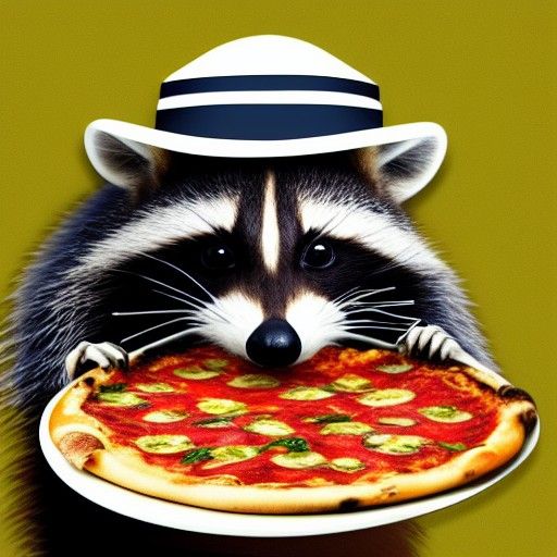 A Racoon With Hat Flying In a Jet While Eating a Pizza, Digi...