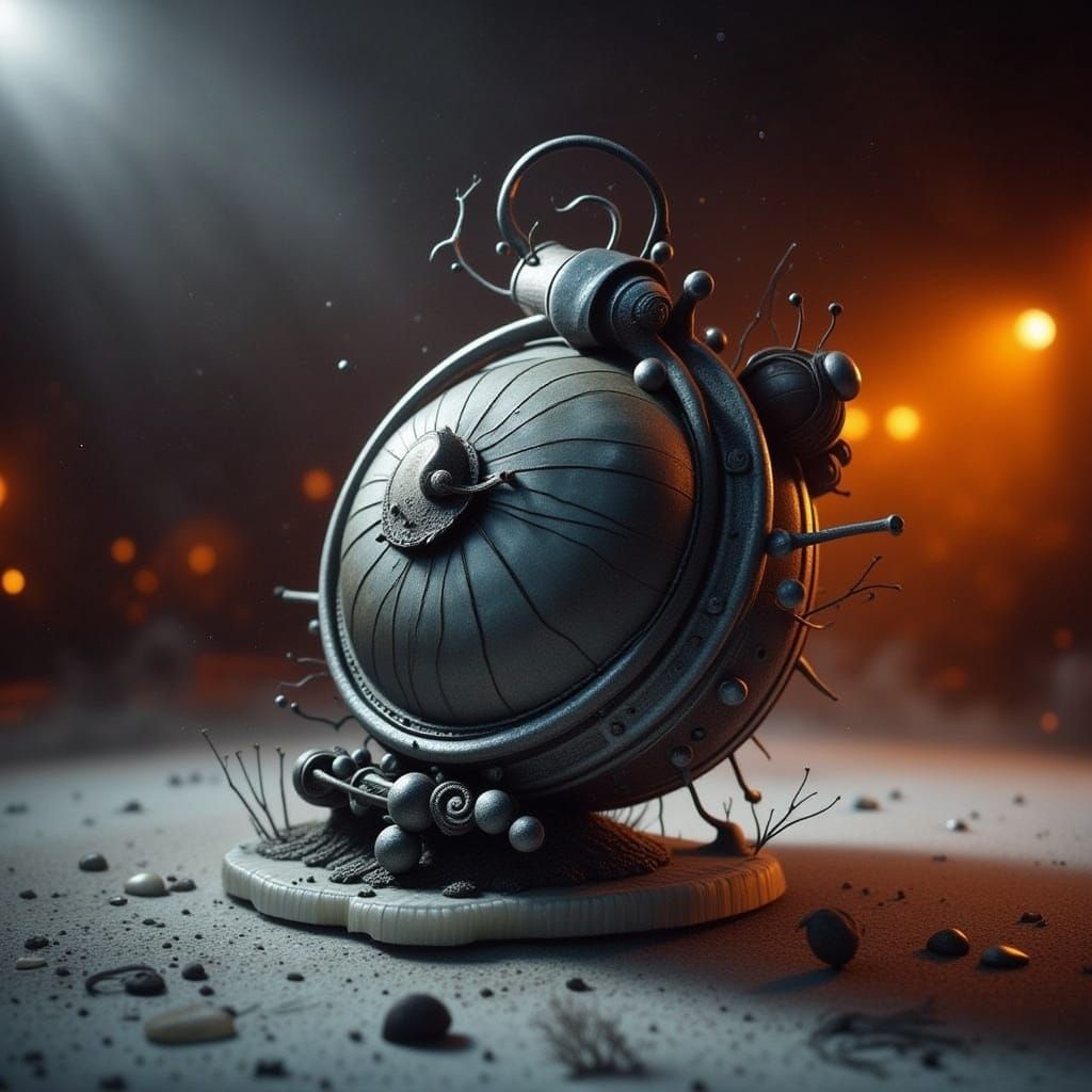 <lora:CICADA SONG:1.0> <lora:Dark n Detailed Flux:1.0> <lora:Ink Poet:1.0>  frontviewed silver steel round watch with steel band, upright, f...