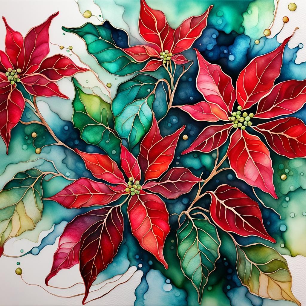 Alcohol Ink Painting of a Poinsettia   by @soraya