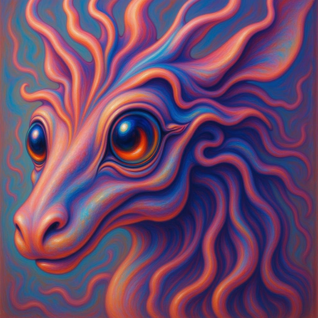 <lora:-Twisted Whimsy-:1.0>  a liquid diminutive fluffy dragon  on a cute little girl's shoulder, inkt splatter art, ayahuasca psychedelic a...