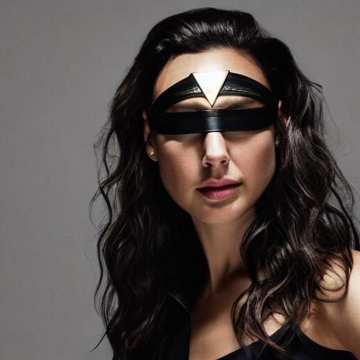 gal gadot sleek bun wearing black snug leather blindfold