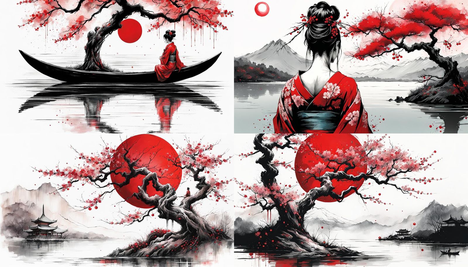 Tattoo in the back of a geisha of a Japanese cherry tree lif...