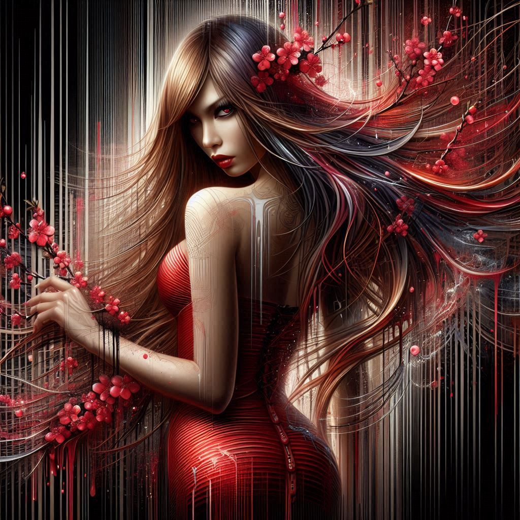 Mysterious Japanese woman with  red dress