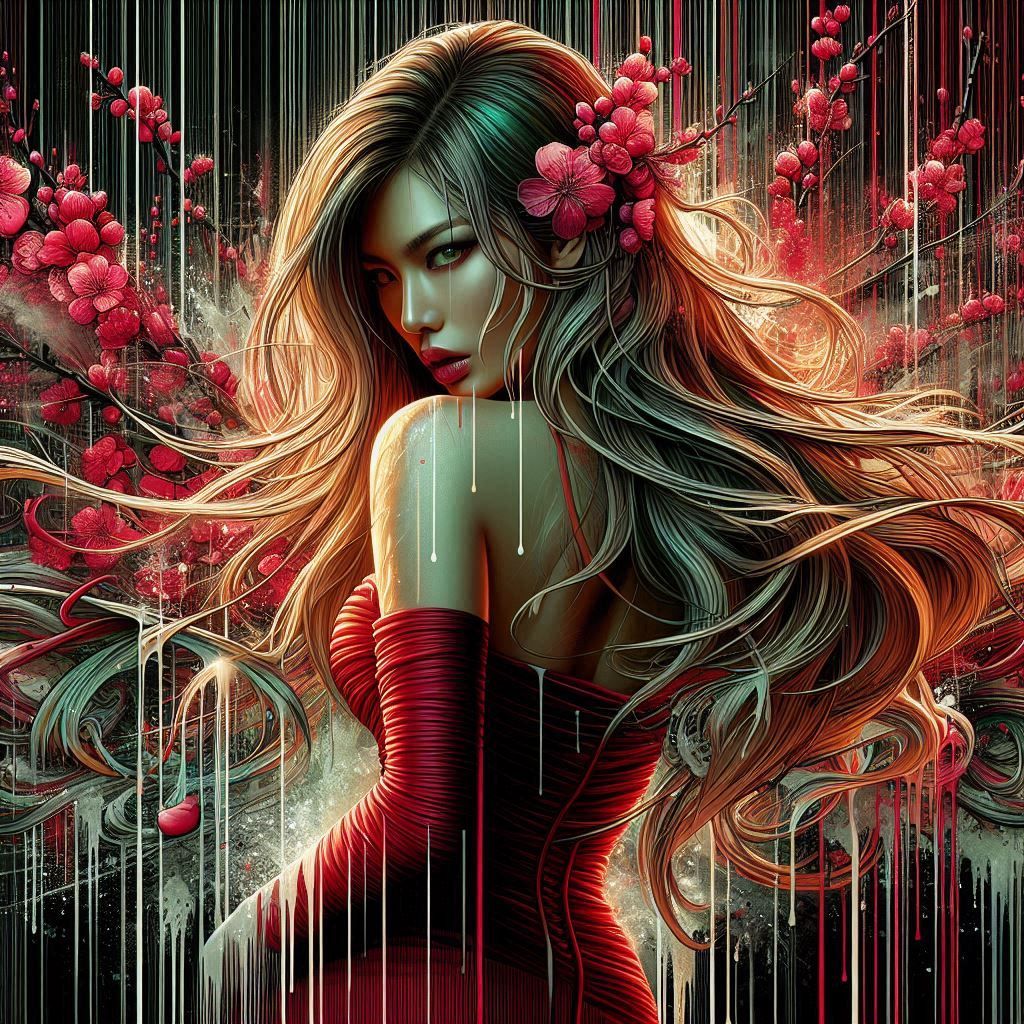 Mysterious Japanese woman with  red dress