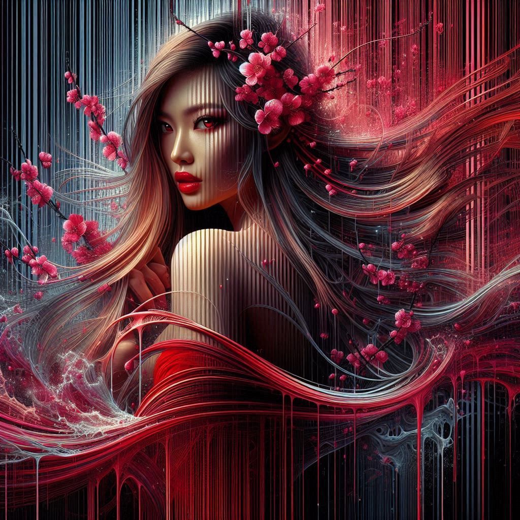 Mysterious Japanese woman with  red dress