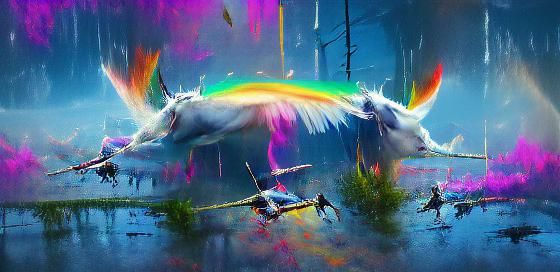 “Unicorns flying on rainbows”