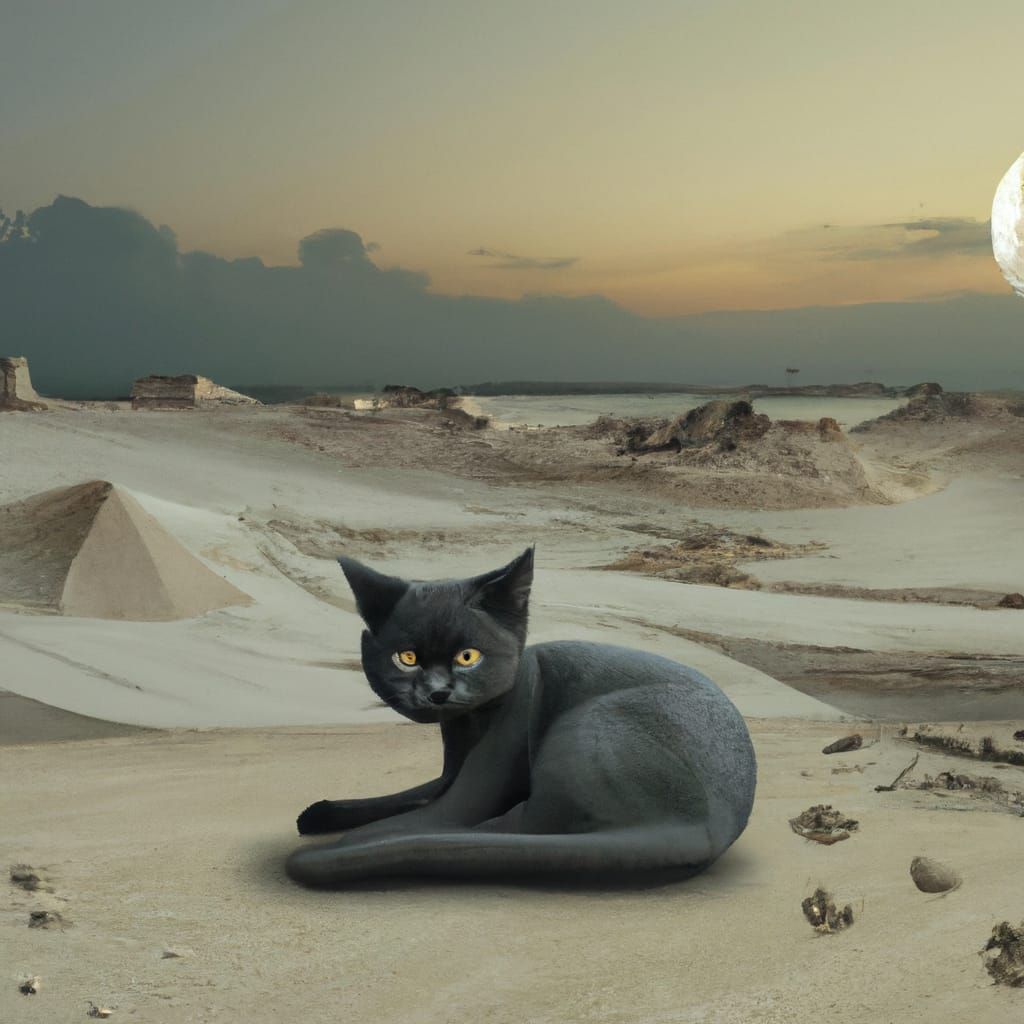 Cat on a Sunny Beach: Detailed Matte Painting
