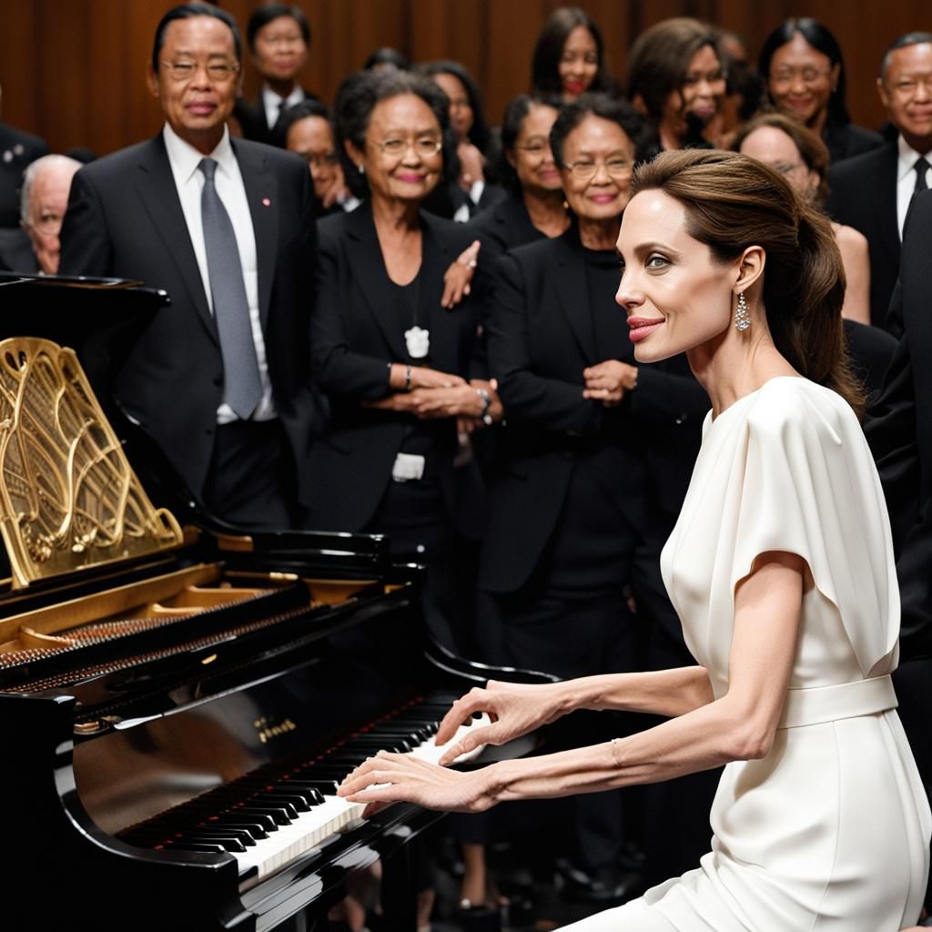 angelina jolie tocando piano para um hipopótamo - AI Generated Artwork ...