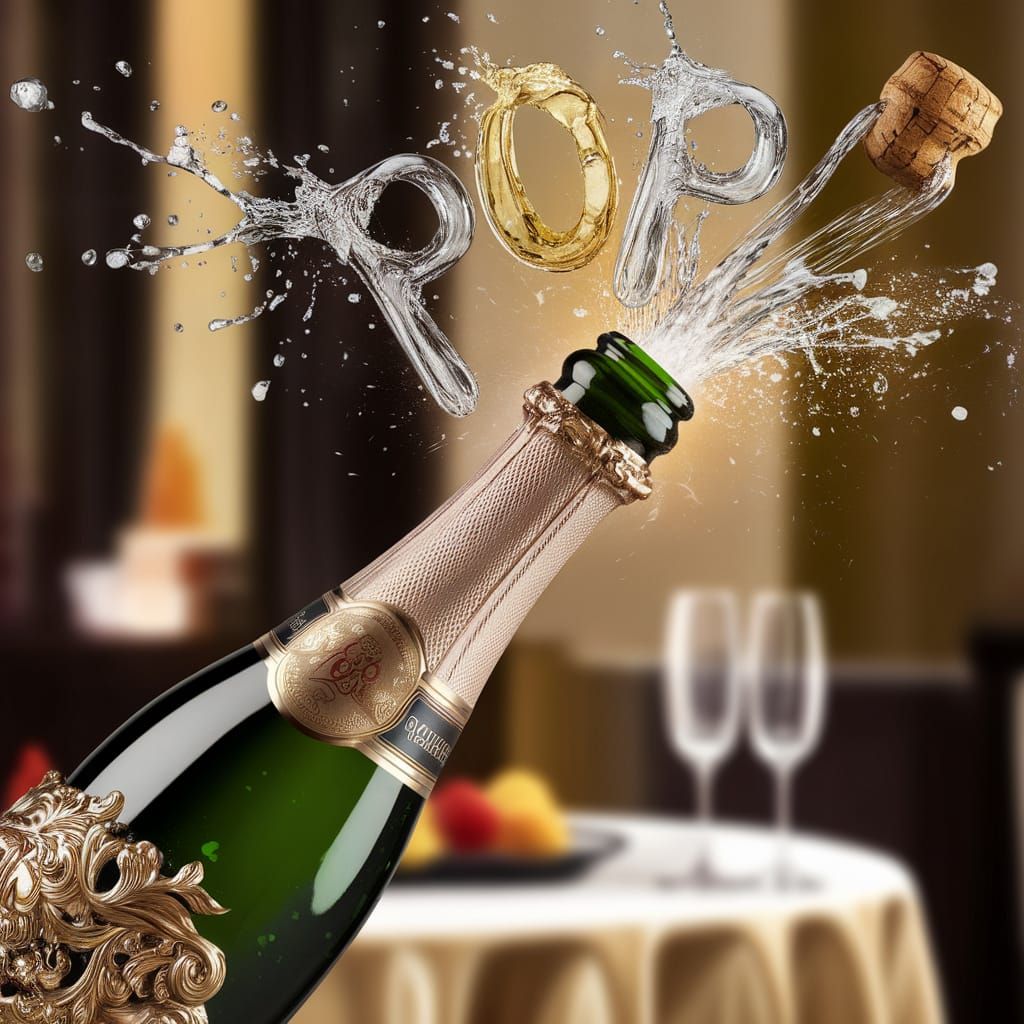 Pop! A high dynamic range (HDR) image of a champagne bottle being opened. The cork is flying out of the bottle ...  by @Mysteri 