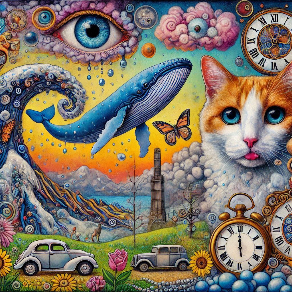surreal landscape with cat.