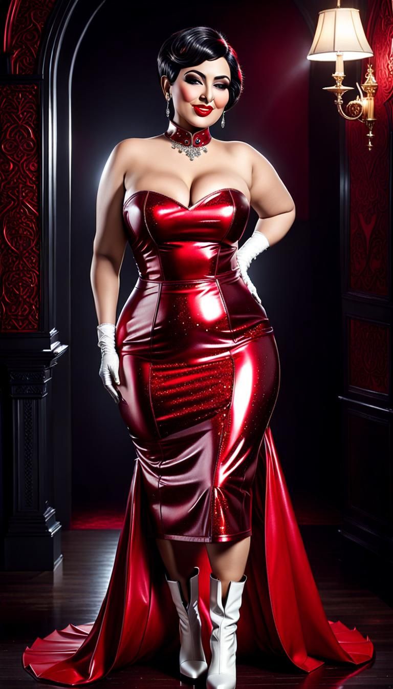 Gothic Woman Dancing in Dark Living Room, Hyperrealistic