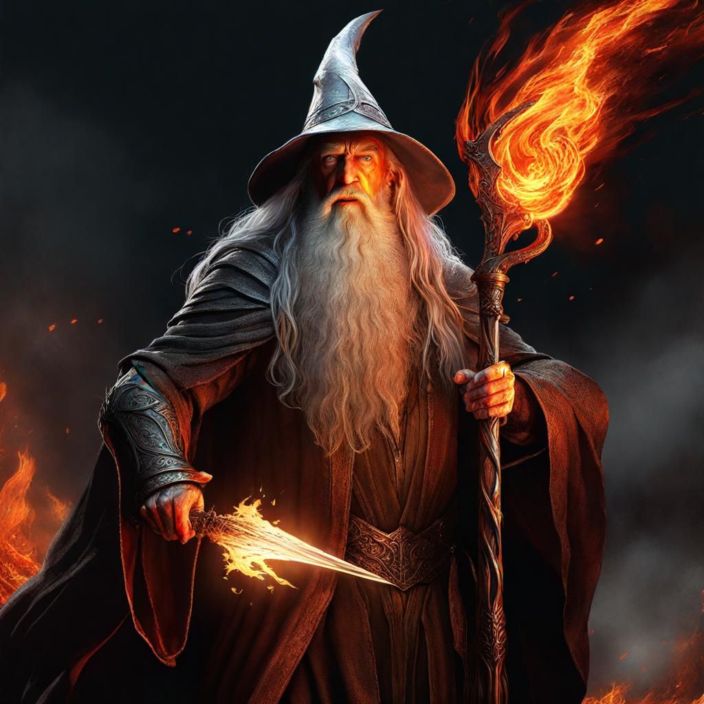 Gandalf with Fiery Dagger - AI Generated Artwork - NightCafe Creator