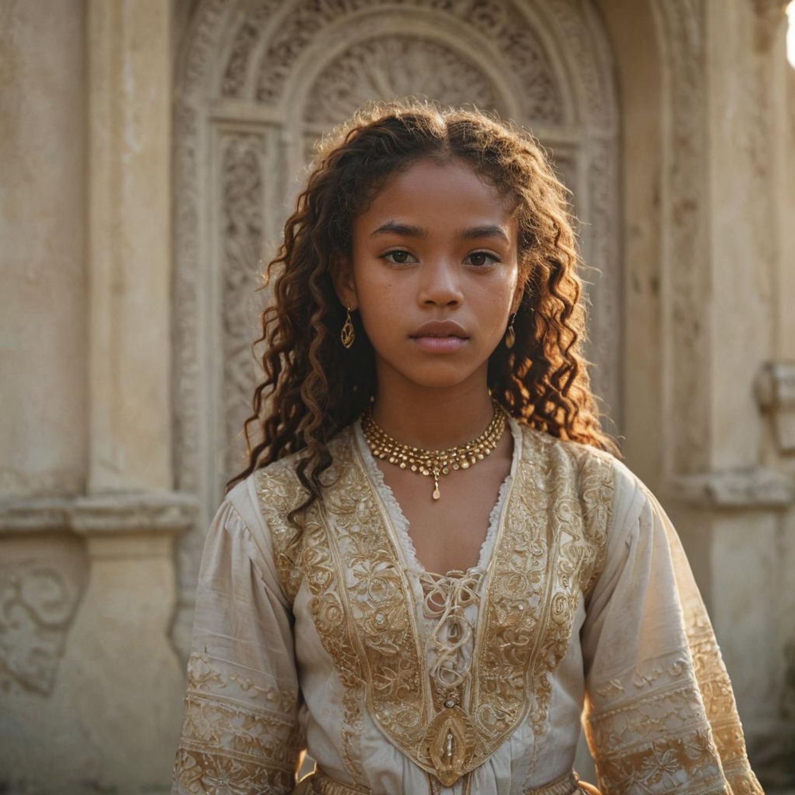 Cinematic film still. Closeup portrait. 16yearold mulatto rich