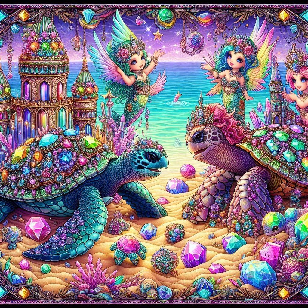 sea turtle & baby sea turtles playing