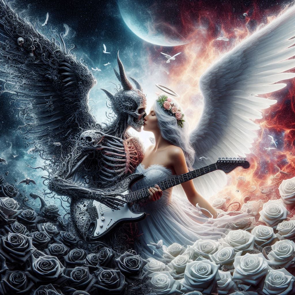 Angel and demon kissing