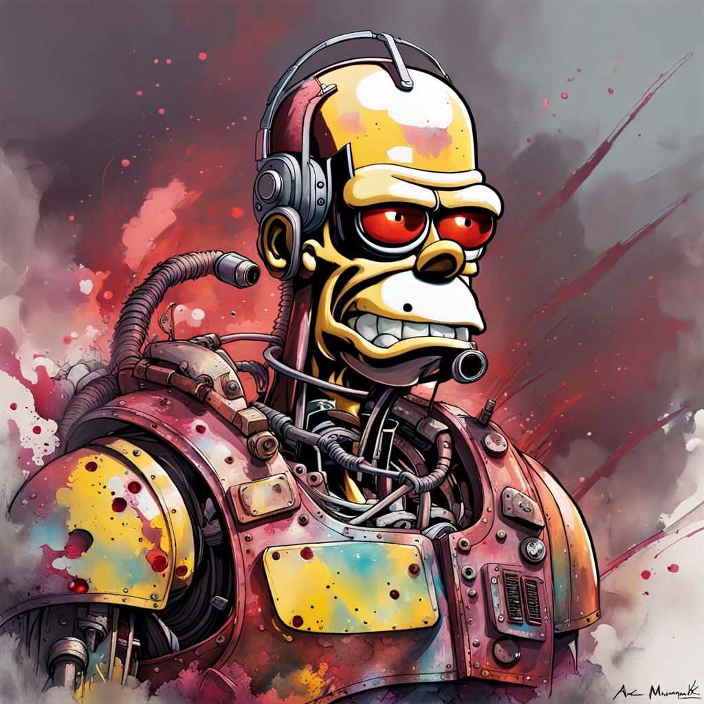 Homer Simpson as Damaged Terminator, misty, ultra detailed, in the ...