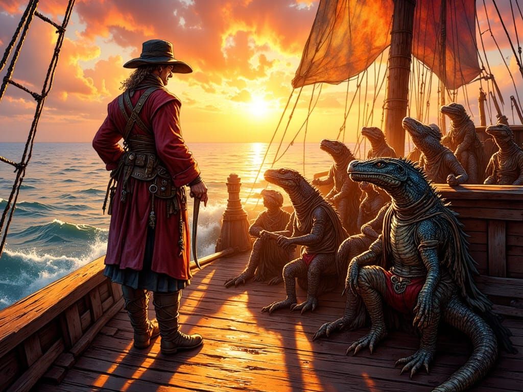 The captain and his reptile crew