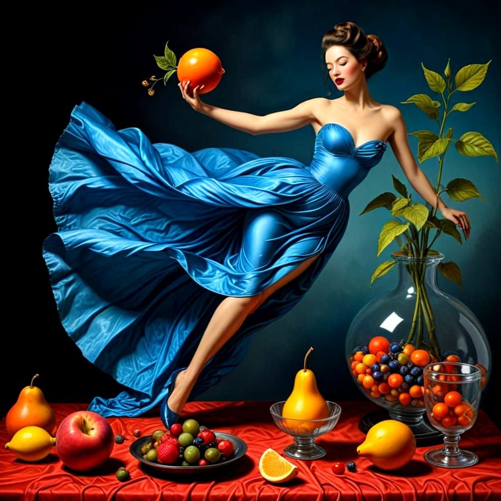 Elegant Lady in Vibrant Surrealistic Scene