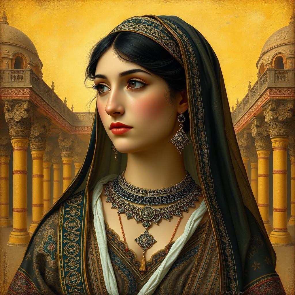 Serene Orientalist Portrait in Classic Golden Style