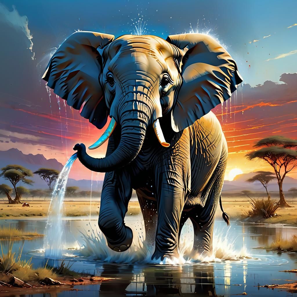 Elephant splashing in water  by @Superbear