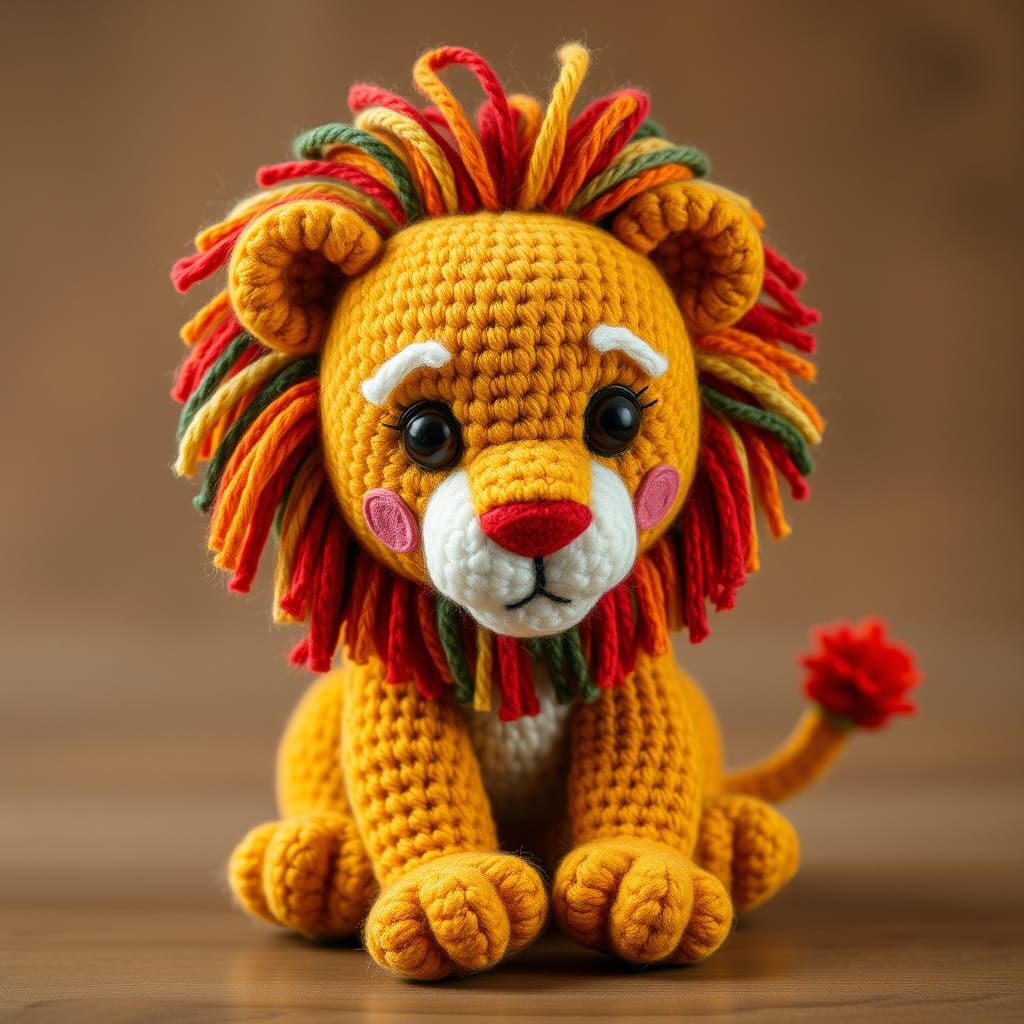 
A majestic lion knitted out of yarn  by @Awar