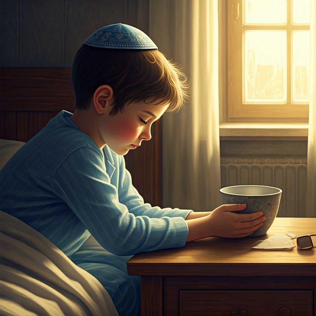 Sleepy Jewish Boy in Dawn's Warm Light