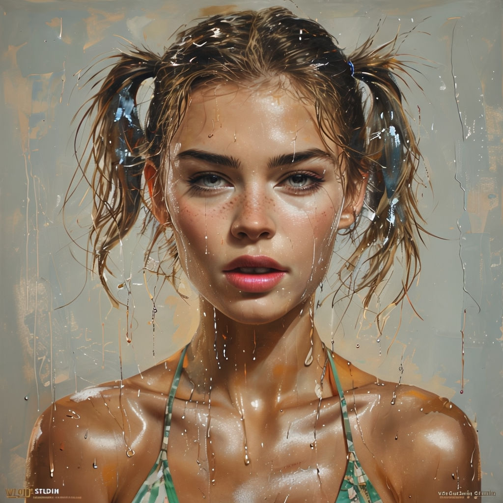 Model, bikini, with pigtails