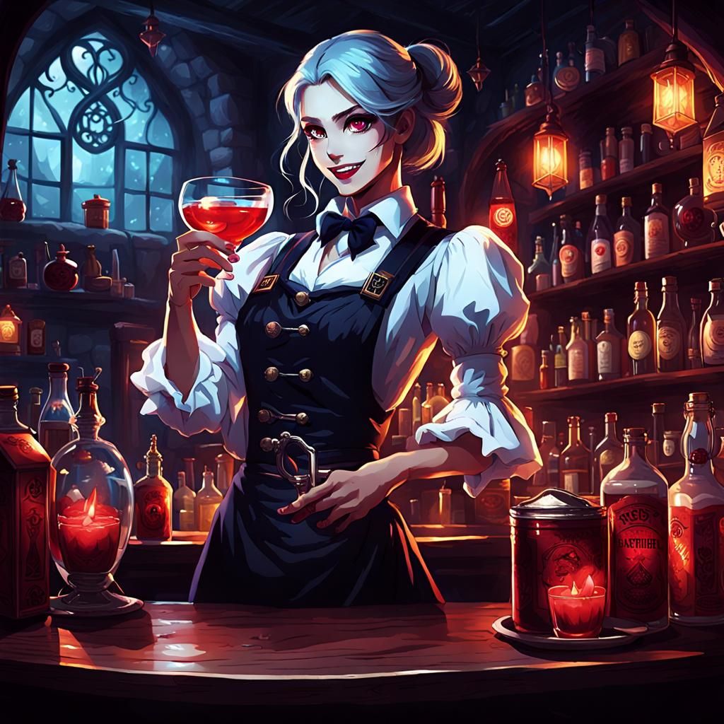 Vampire Bartender in a Clandestine Tavern
