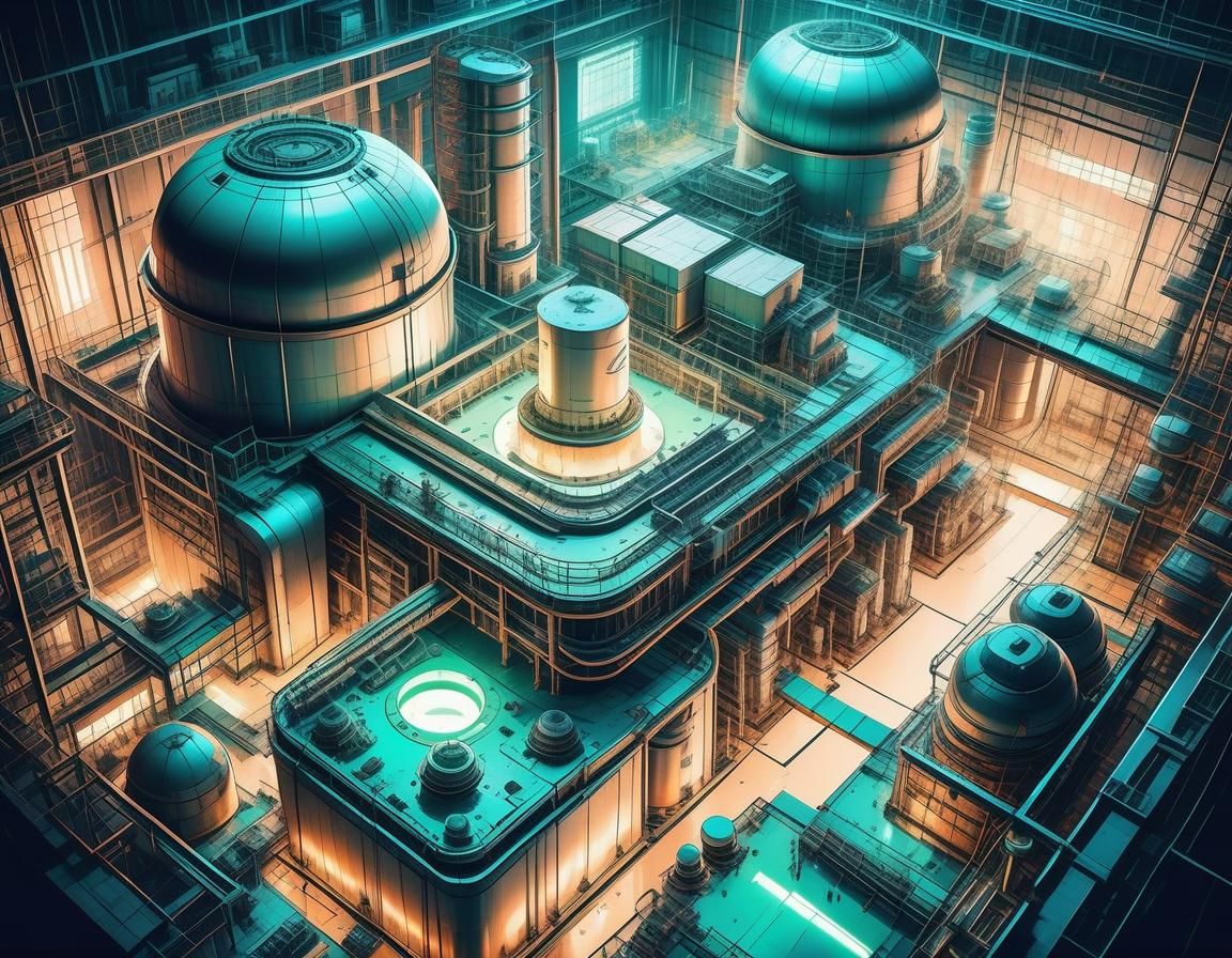 Interior of a nuclear power plant seen from above like a mod...
