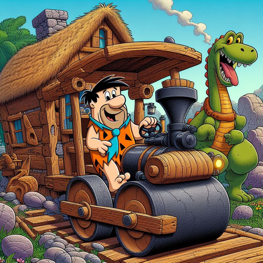 Fred Flintstone with Flintmobile