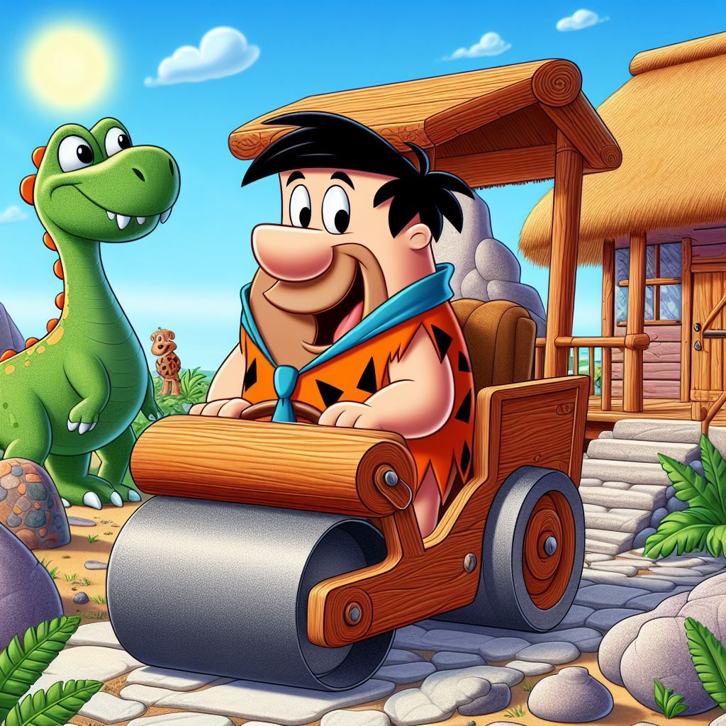 Fred Flintstone with Flintmobile