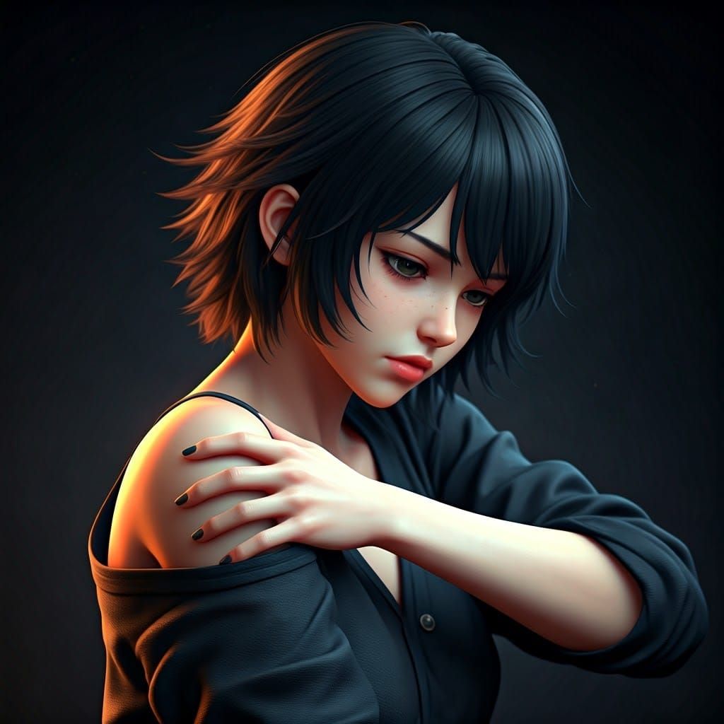 Sensual Anime Woman in Contemplative Repose