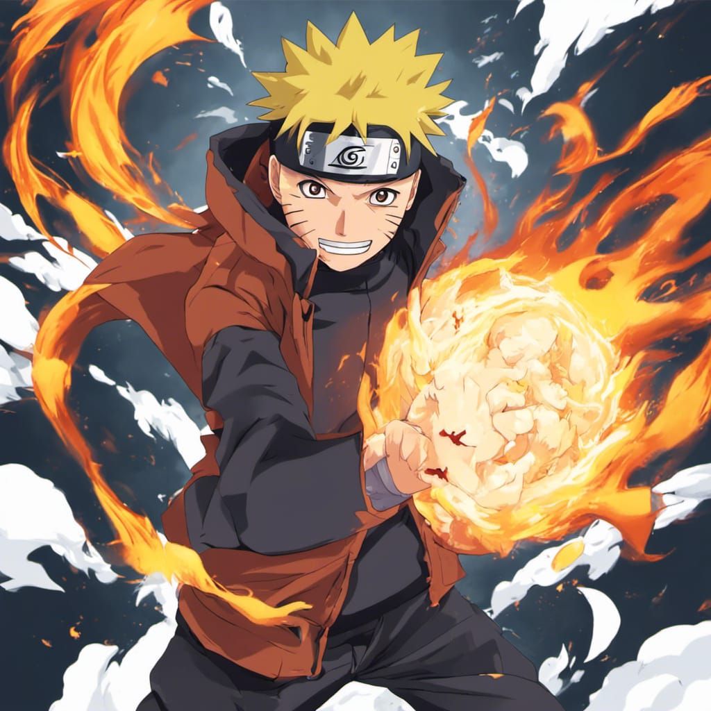 naruto using fire ball justsu by artist 