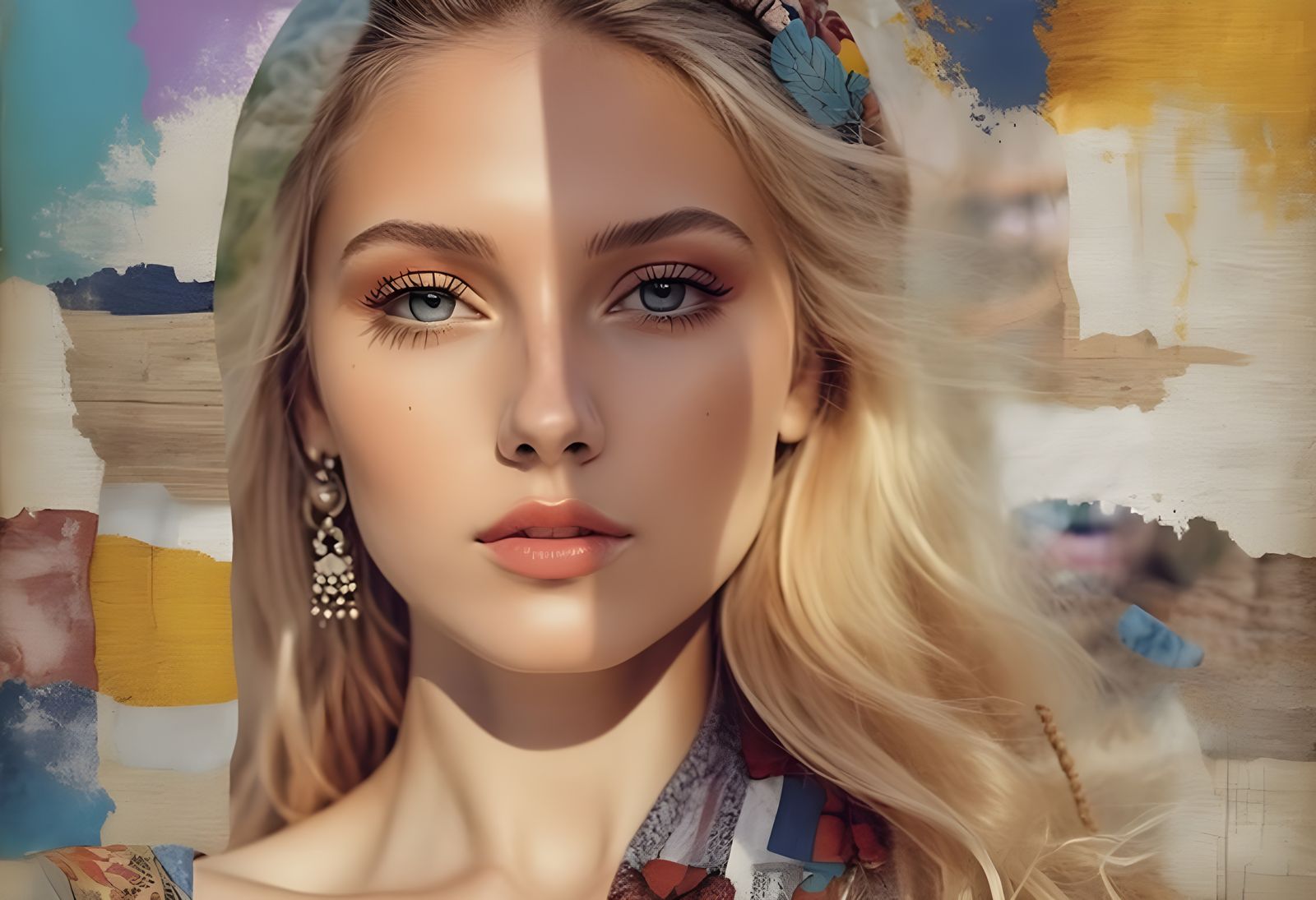 Beautiful woman portrait, hippie clothes