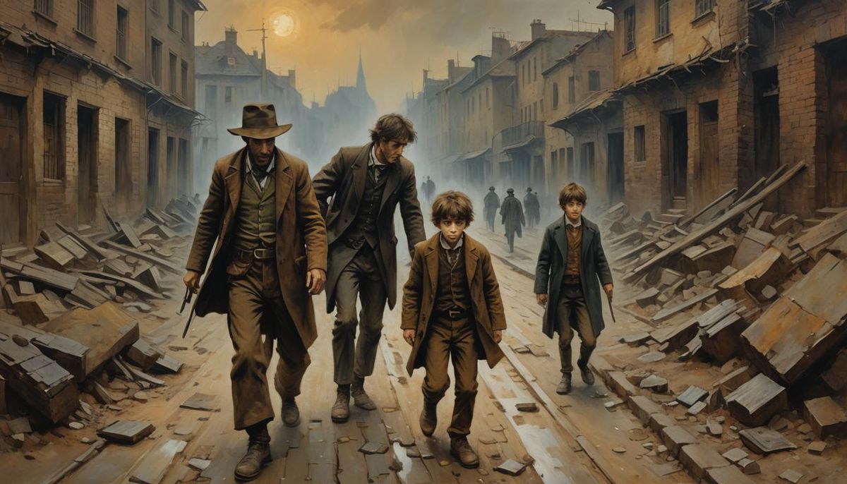 (brown-haired boy Pickpocket:1.5) / epic moody atmospheric Old West ...