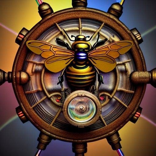 Steampunk Bumblebee with steampunk wings, colorful, bright r...