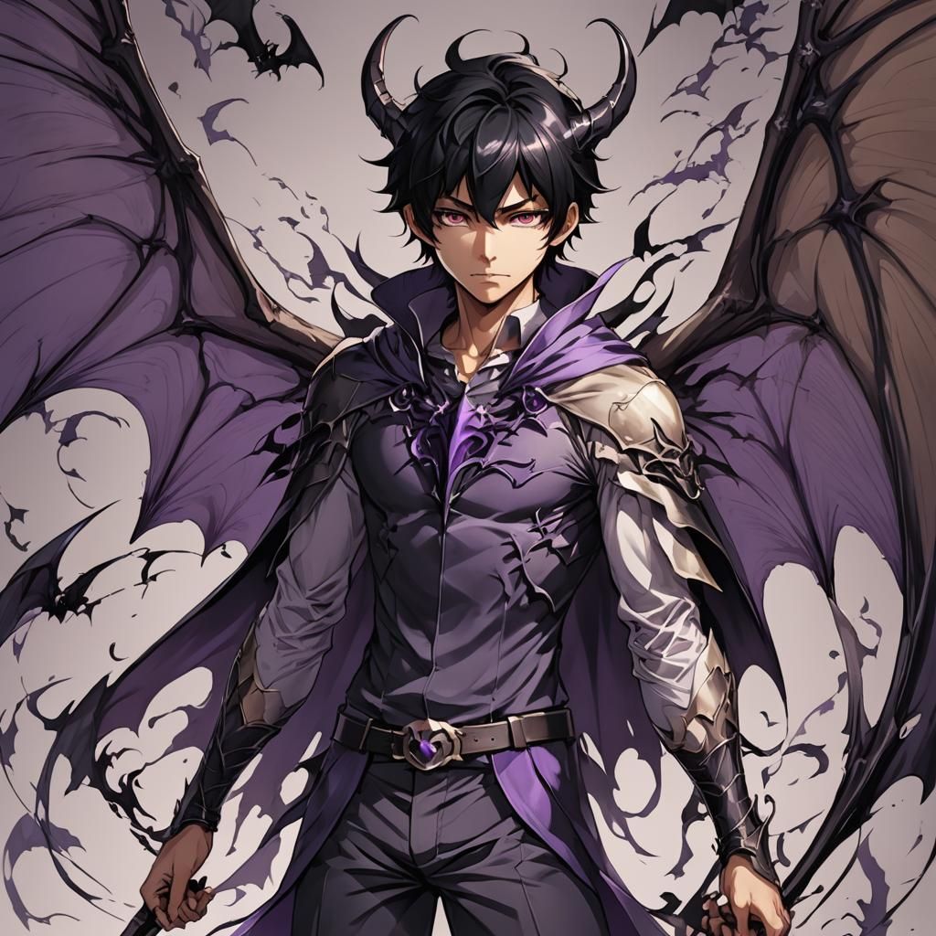 Anime Style Demon with Bat Wings and Shadow Tendrils